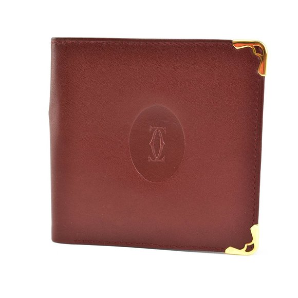 CARTIER: Burgundy, Leather Double C Logo Wallet pm - Picture 1 of 10